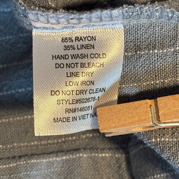 Monteau Blue Pinstripe Button-Down Linen Blend Dress Spaghetti Straps Medium - Picture 6 of 9